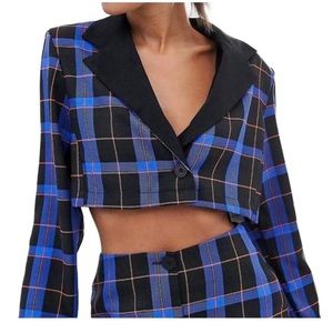 Reclaimed Vintage inspired cropped blazer in bold check